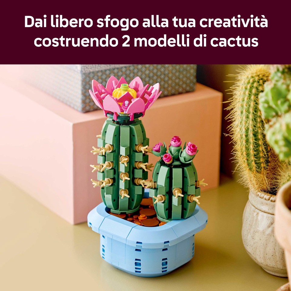 LEGO Botanicals 11509 Cactus in Fiore, Pianta Artificiale in Vaso con 2 Cactus e Fiori Finti