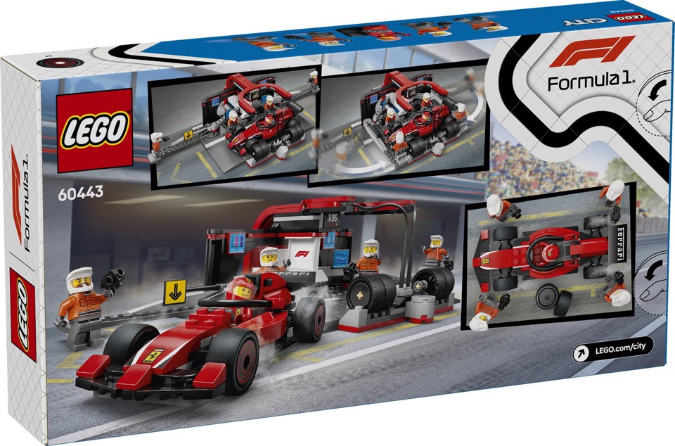 LEGO City 60443 Pit Stop e Meccanici con Monoposto Ferrari F1 - Officina, Macchina Giocattolo e Accessori, Giochi Bambini 6+