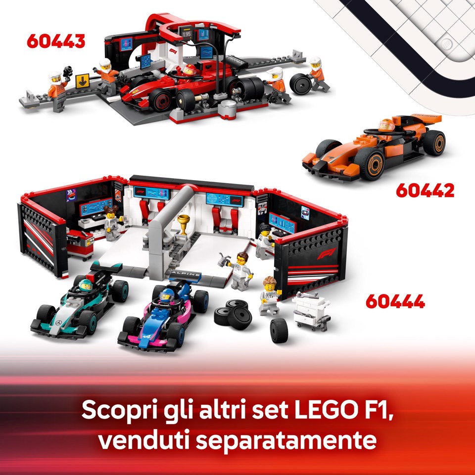 LEGO City 60443 Pit Stop e Meccanici con Monoposto Ferrari F1 - Officina, Macchina Giocattolo e Accessori, Giochi Bambini 6+