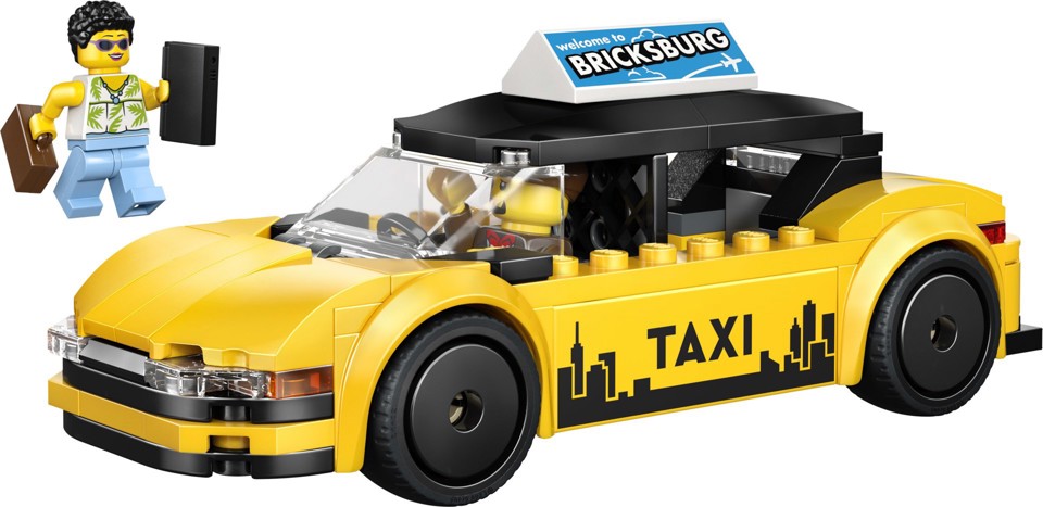 LEGO City 60487 Taxi Giallo, Macchina Giocattolo con 2 Minifigure e Tetto Rimovibile