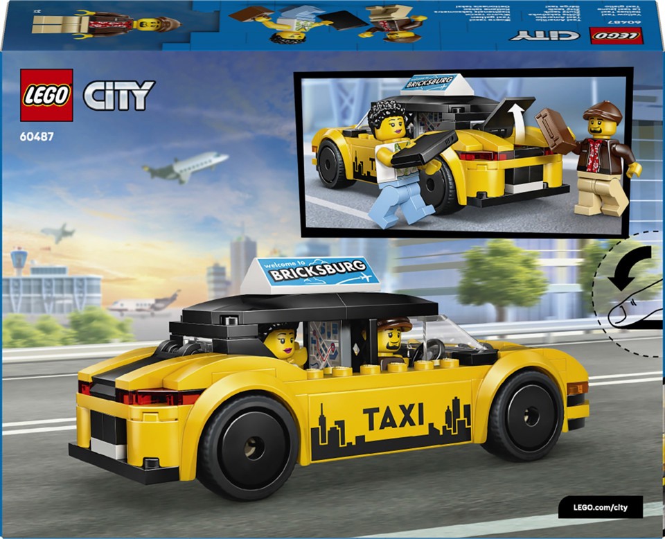 LEGO City 60487 Taxi Giallo, Macchina Giocattolo con 2 Minifigure e Tetto Rimovibile