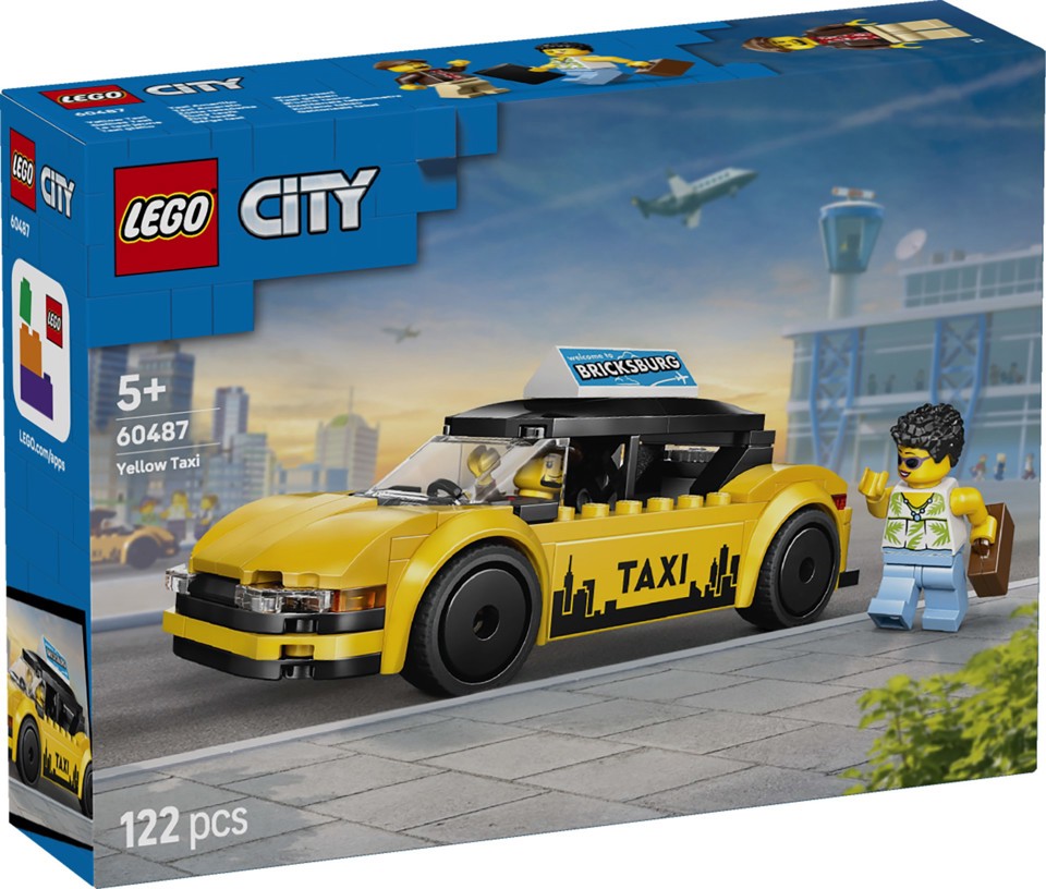LEGO City 60487 Taxi Giallo, Macchina Giocattolo con 2 Minifigure e Tetto Rimovibile