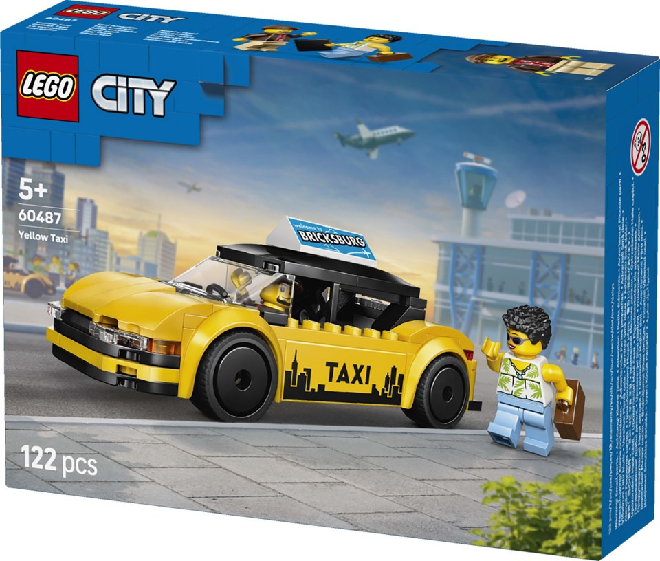 LEGO City 60487 Taxi Giallo, Macchina Giocattolo con 2 Minifigure e Tetto Rimovibile