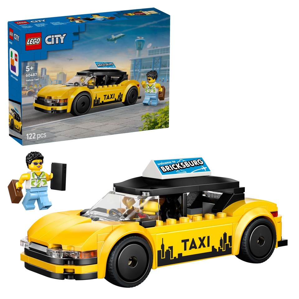 LEGO City 60487 Taxi Giallo, Macchina Giocattolo con 2 Minifigure e Tetto Rimovibile
