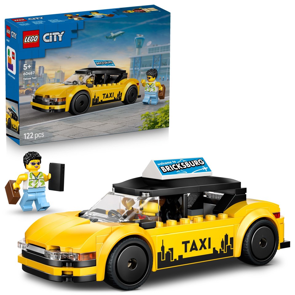 LEGO City 60487 Taxi Giallo, Macchina Giocattolo con 2 Minifigure e Tetto Rimovibile