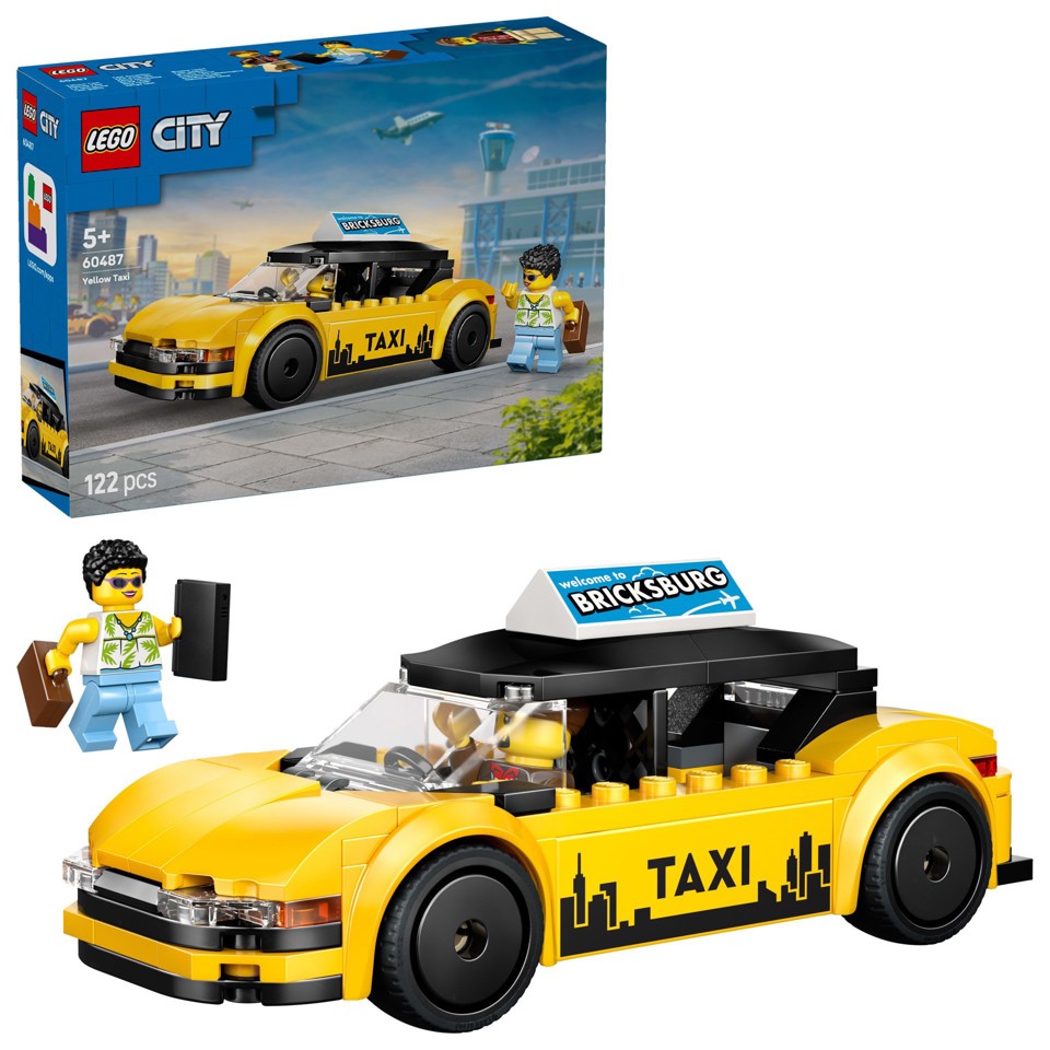 LEGO City 60487 Taxi Giallo, Macchina Giocattolo con 2 Minifigure e Tetto Rimovibile