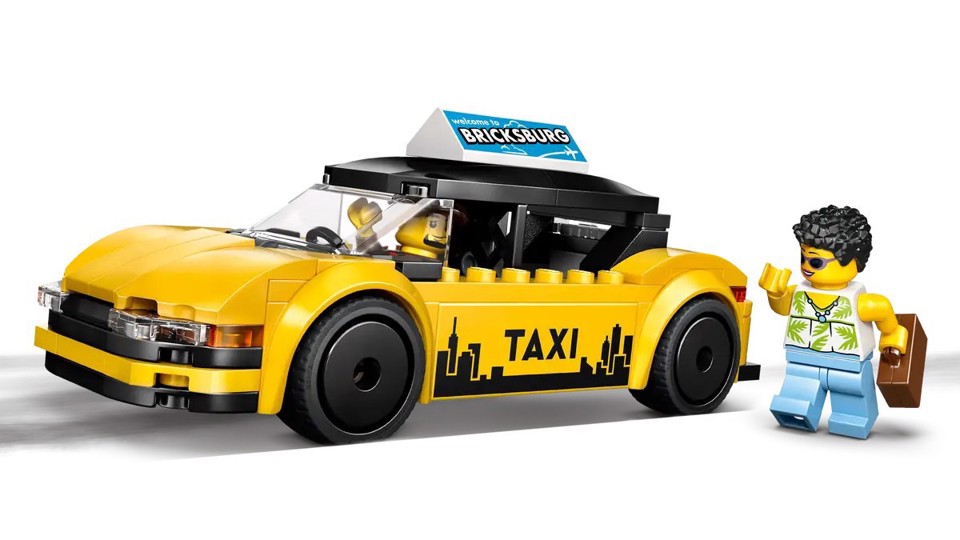 LEGO City 60487 Taxi Giallo, Macchina Giocattolo con 2 Minifigure e Tetto Rimovibile