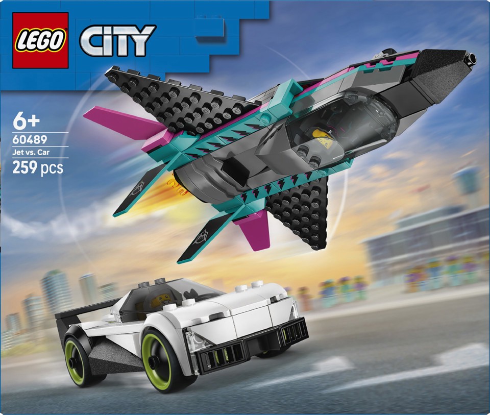 LEGO City 60489 Jet Contro Auto Sportiva Giocattolo, Aereo, Macchina e 2 Minifigure di Piloti