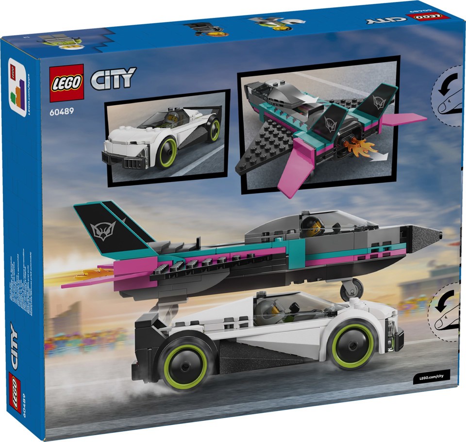 LEGO City 60489 Jet Contro Auto Sportiva Giocattolo, Aereo, Macchina e 2 Minifigure di Piloti