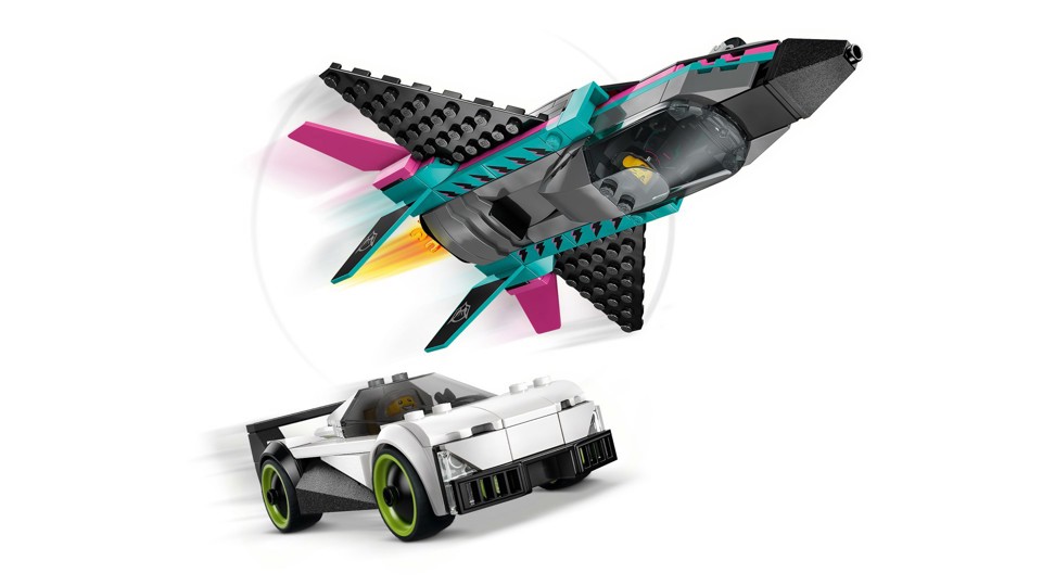 LEGO City 60489 Jet Contro Auto Sportiva Giocattolo, Aereo, Macchina e 2 Minifigure di Piloti