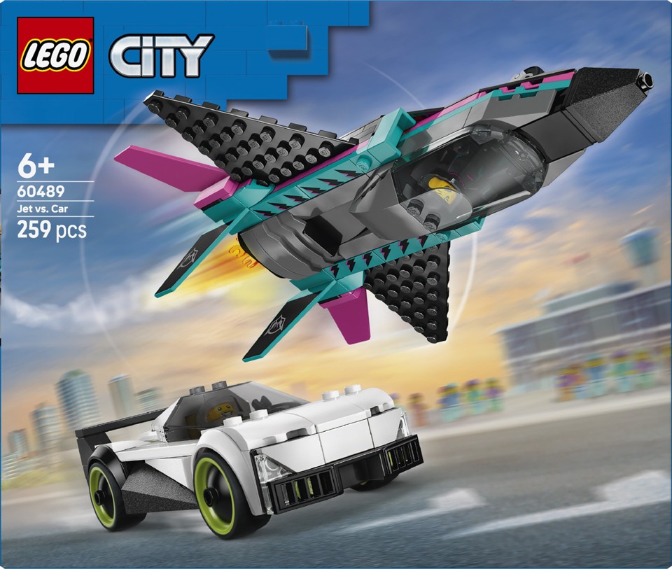LEGO City 60489 Jet Contro Auto Sportiva Giocattolo, Aereo, Macchina e 2 Minifigure di Piloti, Idea Regalo per Bambini 6+