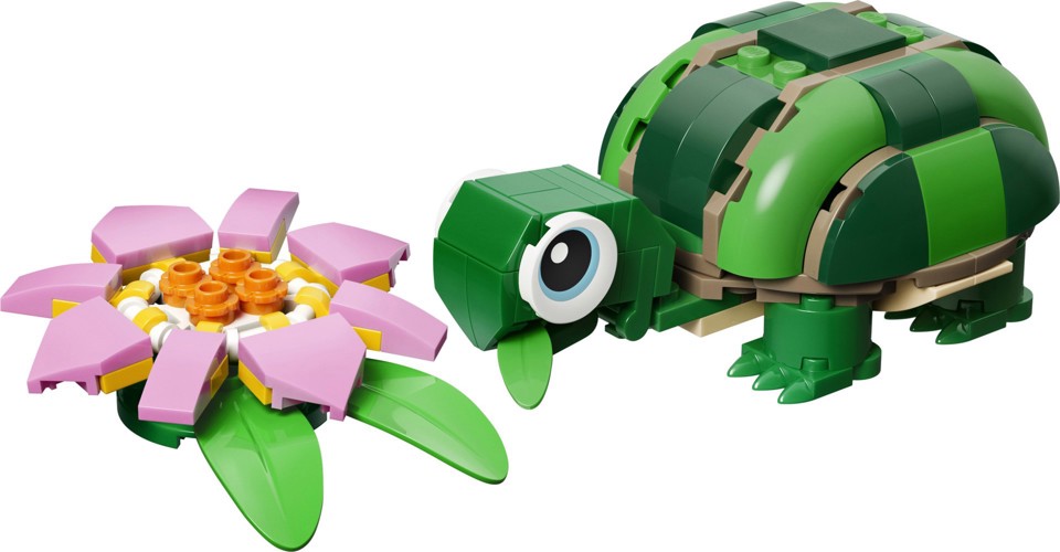 LEGO Creator 31377 3in1 Tartaruga con Fiore di Ninfea, Animale Giocattolo Trasformabile in Camaleonte o Rana