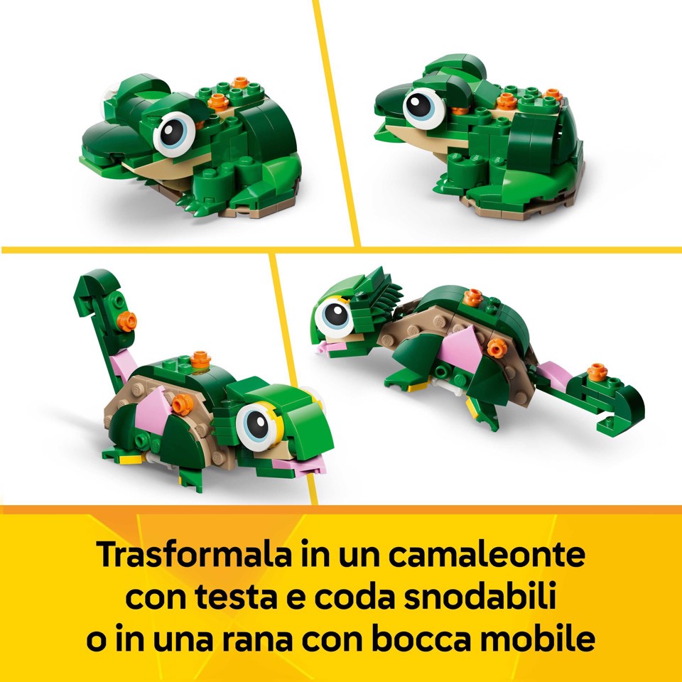 LEGO Creator 31377 3in1 Tartaruga con Fiore di Ninfea, Animale Giocattolo Trasformabile in Camaleonte o Rana