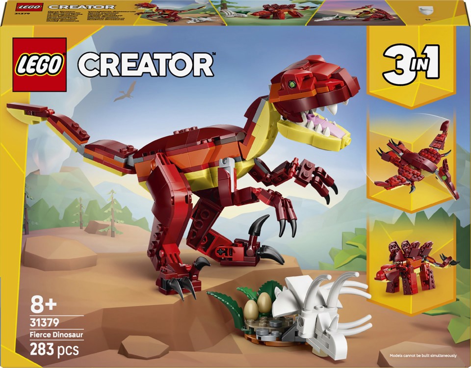 LEGO Creator 31379 3in1 Feroce Dinosauro Giocattolo, Velociraptor, Stegosauro o Pterosauro