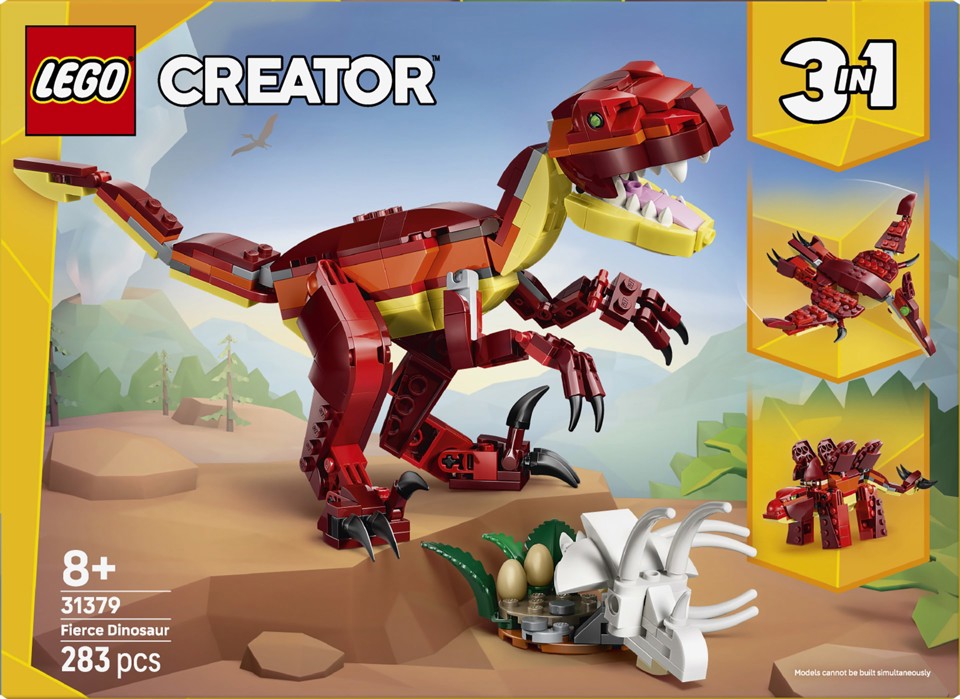 LEGO Creator 31379 3in1 Feroce Dinosauro Giocattolo, Velociraptor, Stegosauro o Pterosauro