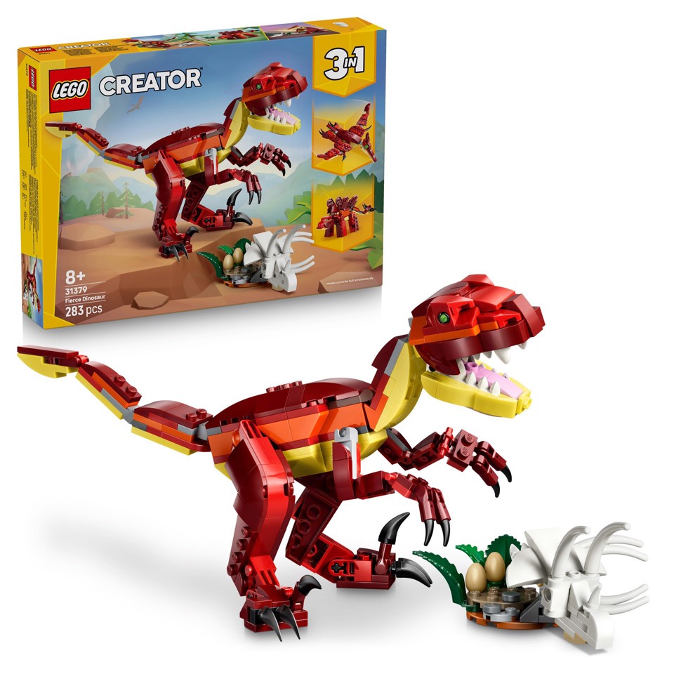 LEGO Creator 31379 3in1 Feroce Dinosauro Giocattolo, Velociraptor, Stegosauro o Pterosauro
