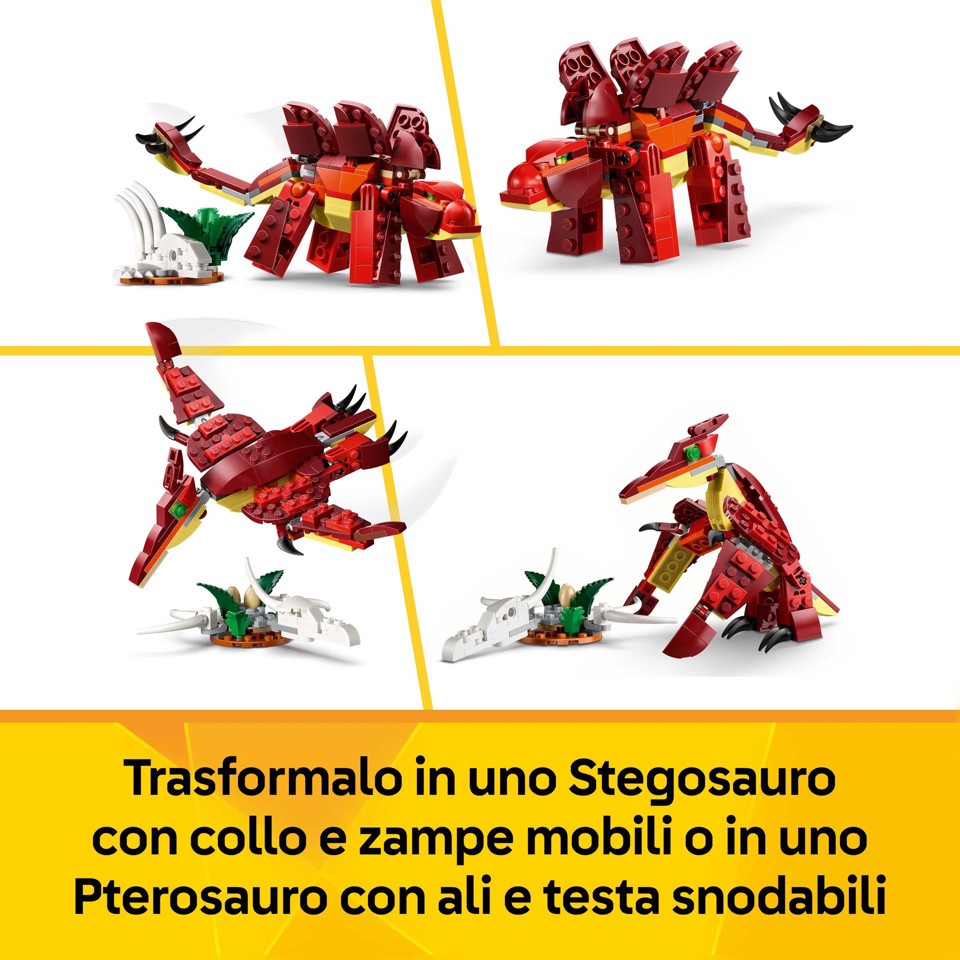 LEGO Creator 31379 3in1 Feroce Dinosauro Giocattolo, Velociraptor, Stegosauro o Pterosauro
