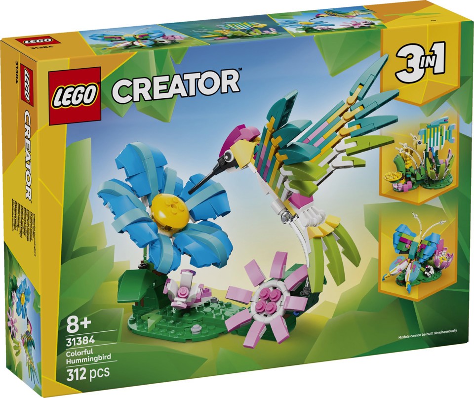 LEGO Creator 31384 3in1 Animali Selvatici: Colibrì Variopinto, Uccello Giocattolo Trasformabile in Farfalla o Pesce