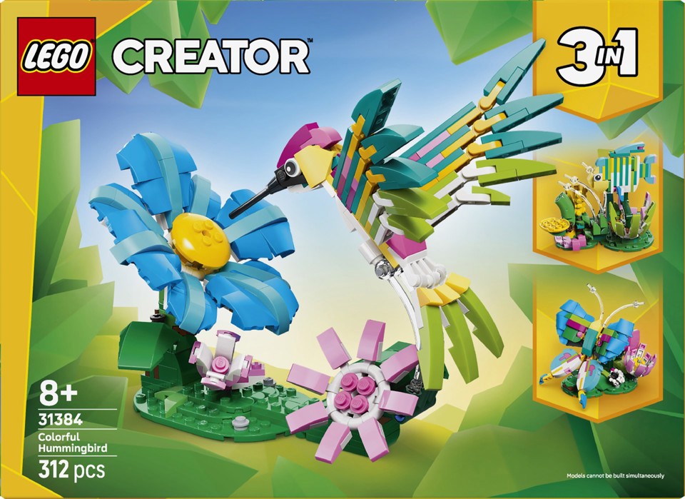 LEGO Creator 31384 3in1 Animali Selvatici: Colibrì Variopinto, Uccello Giocattolo Trasformabile in Farfalla o Pesce