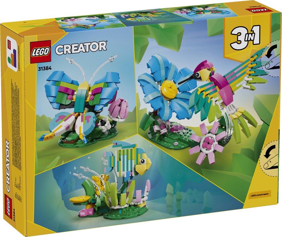 LEGO Creator 31384 3in1 Animali Selvatici: Colibrì Variopinto, Uccello Giocattolo Trasformabile in Farfalla o Pesce