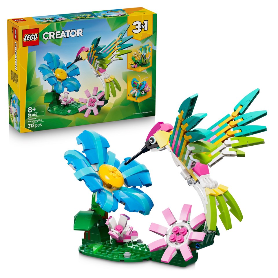 LEGO Creator 31384 3in1 Animali Selvatici: Colibrì Variopinto, Uccello Giocattolo Trasformabile in Farfalla o Pesce