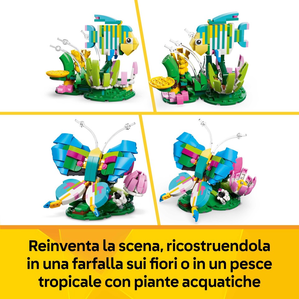 LEGO Creator 31384 3in1 Animali Selvatici: Colibrì Variopinto, Uccello Giocattolo Trasformabile in Farfalla o Pesce