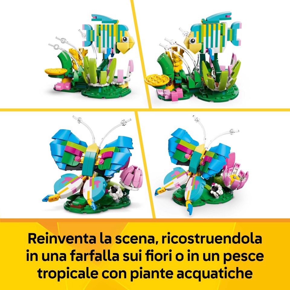 LEGO Creator 31384 3in1 Animali Selvatici: Colibrì Variopinto, Uccello Giocattolo Trasformabile in Farfalla o Pesce, per 8+