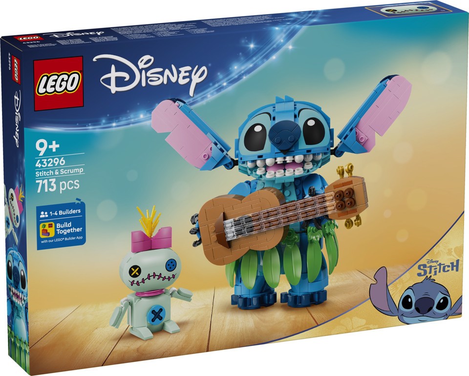 LEGO Disney | 43296 Stitch e Scrump, 2 Action Figure Giocattolo con Accessori, Decorazione Cameretta, Regalo per Bambini 9+