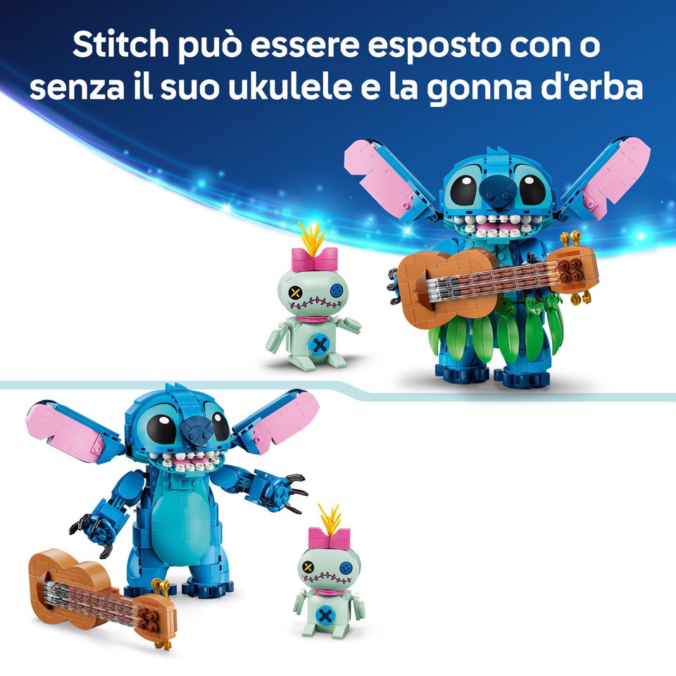 LEGO Disney | 43296 Stitch e Scrump, 2 Action Figure Giocattolo con Accessori, Decorazione Cameretta, Regalo per Bambini 9+