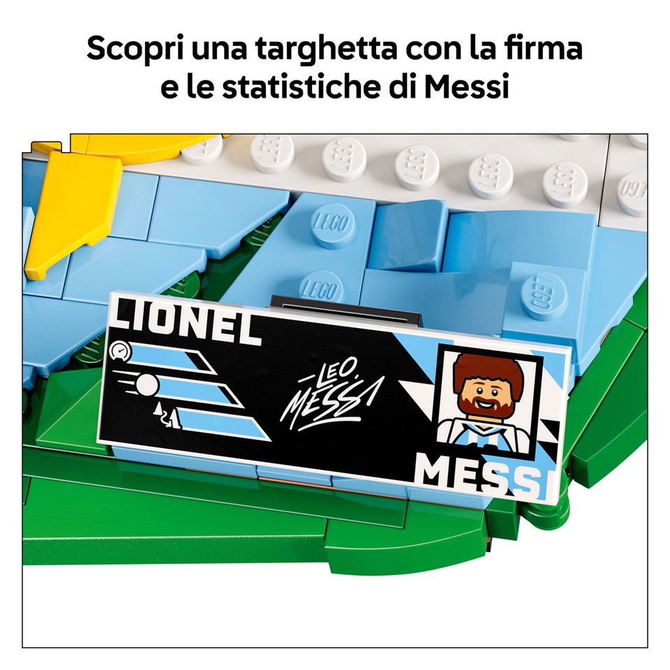 LEGO Editions 43011 Lionel Messi – Highlights Calcistici, Giocattolo 3D da Esposizione, Minifigure da Collezione, Regalo 10+