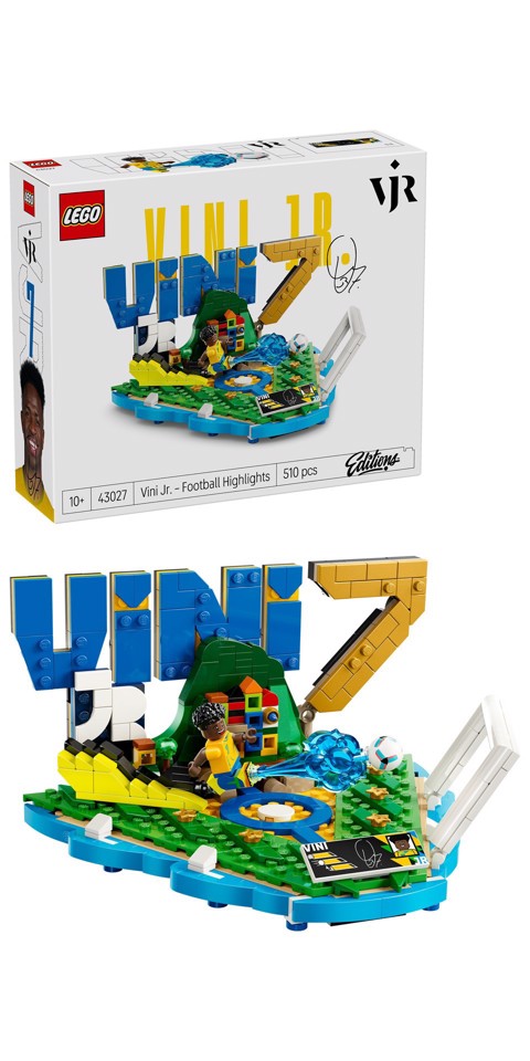 LEGO Editions 43027 Vini Jr. – Highlights Calcistici, Giocattolo 3D da Esposizione con Minifigure da Collezione, Regalo 10+