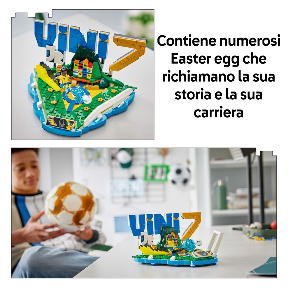 LEGO Editions 43027 Vini Jr. – Highlights Calcistici, Giocattolo 3D da Esposizione con Minifigure da Collezione, Regalo 10+