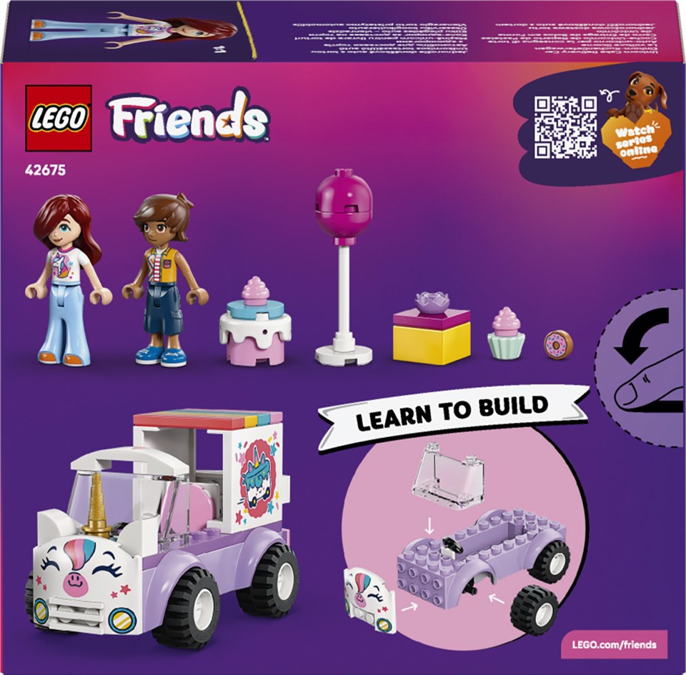 LEGO Friends 42675 Auto-Unicorno per la Consegna di Torte, Gioco Didattico con 2 Mini Bamboline e Accessori per Bambine da 4+