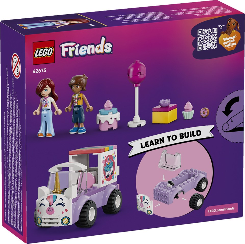 LEGO Friends 42675 Auto-Unicorno per la Consegna di Torte, Gioco Didattico con 2 Mini Bamboline e Accessori per Bambine da 4+
