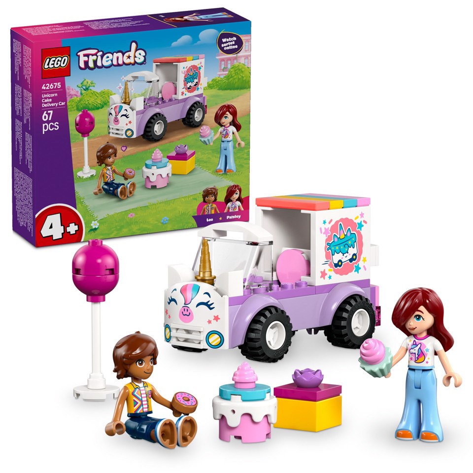 LEGO Friends 42675 Auto-Unicorno per la Consegna di Torte, Gioco Didattico con 2 Mini Bamboline e Accessori per Bambine da 4+