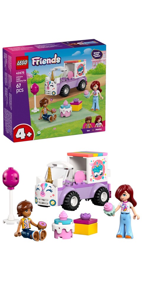 LEGO Friends 42675 Auto-Unicorno per la Consegna di Torte, Gioco Didattico con 2 Mini Bamboline e Accessori per Bambine da 4+