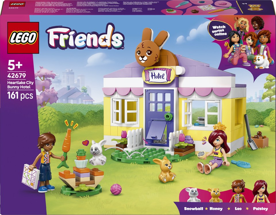 LEGO Friends 42679 Hotel dei Conigli di Heartlake City, Casa Giocattolo con 2 Mini Bamboline, 2 Animali, Accessori, Regalo 5+