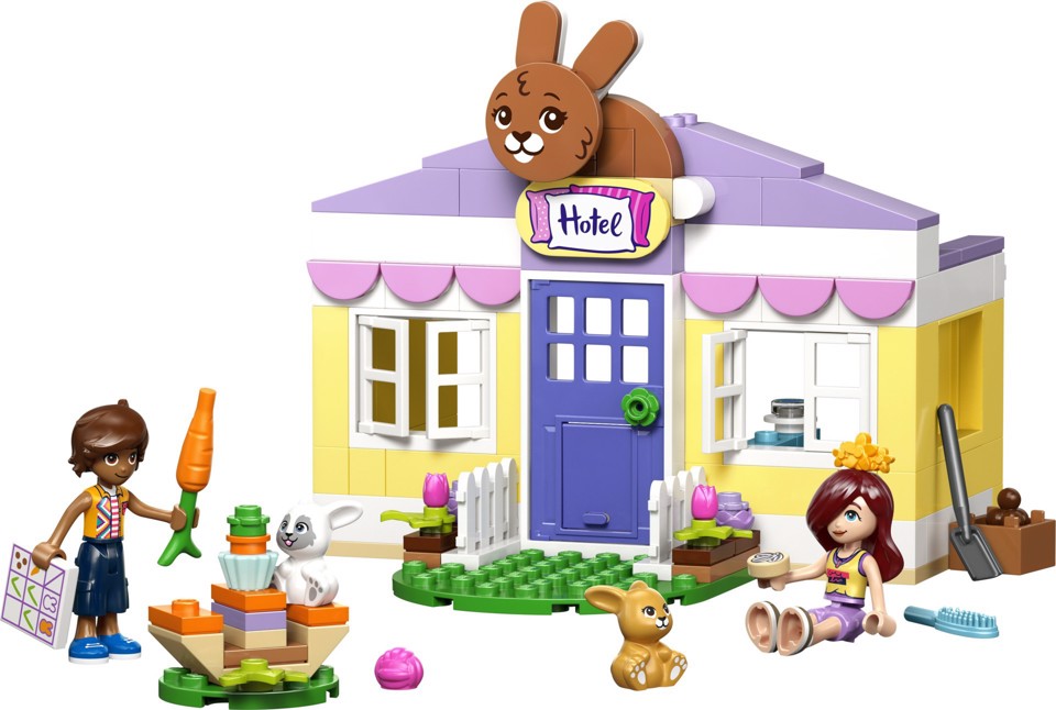 LEGO Friends 42679 Hotel dei Conigli di Heartlake City, Casa Giocattolo con 2 Mini Bamboline, 2 Animali, Accessori, Regalo 5+