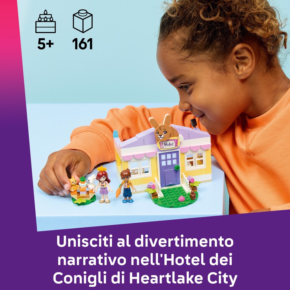 LEGO Friends 42679 Hotel dei Conigli di Heartlake City, Casa Giocattolo con 2 Mini Bamboline, 2 Animali, Accessori, Regalo 5+