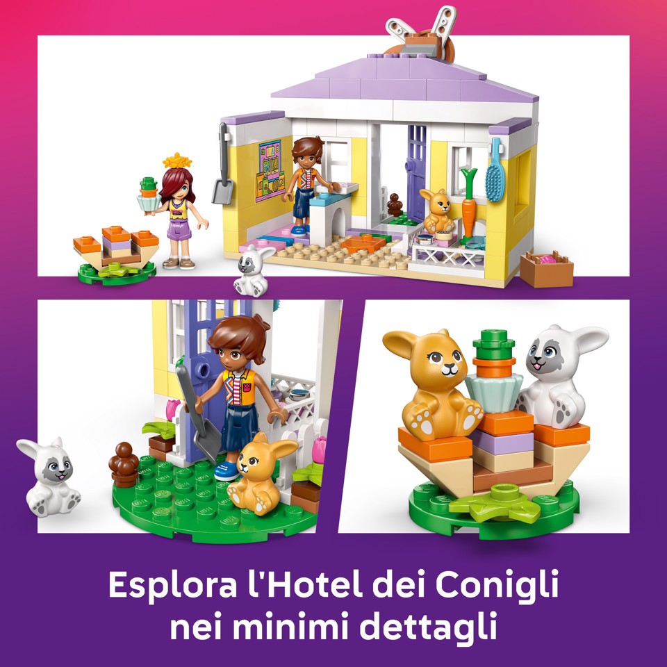 LEGO Friends 42679 Hotel dei Conigli di Heartlake City, Casa Giocattolo con 2 Mini Bamboline, 2 Animali, Accessori, Regalo 5+