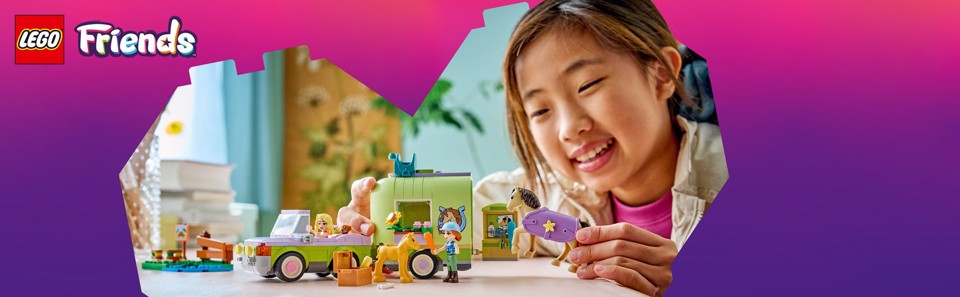 LEGO Friends 42695 Rimorchio per Cavallo e Puledro, con Cavallo Giocattolo, Pony, Accessori, Auto, 2 Mini Bamboline, Regalo 7+