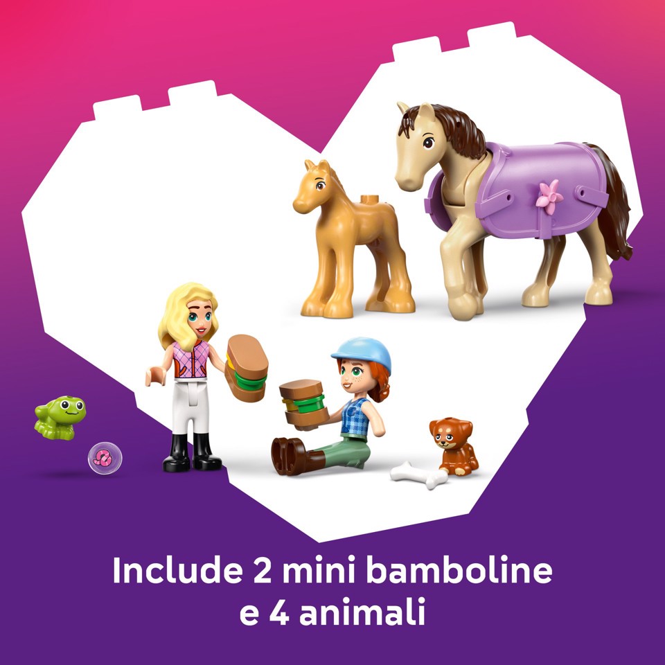 LEGO Friends 42695 Rimorchio per Cavallo e Puledro, con Cavallo Giocattolo, Pony, Accessori, Auto, 2 Mini Bamboline, Regalo 7+