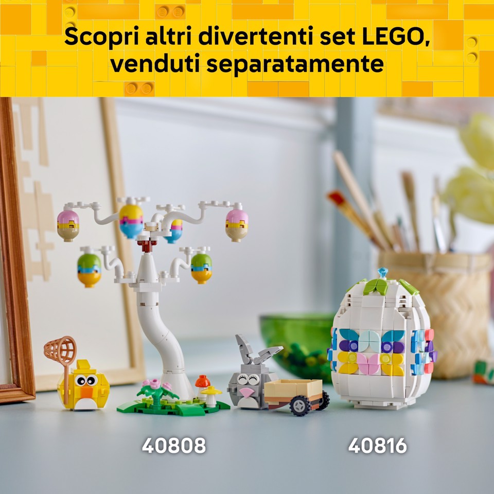 LEGO Iconic 40816 Uovo di Pasqua Decorativo, Decorazione Pasquale Giocattolo con Elementi Colorati, Regalo Arti e Mestieri 9+ Anni