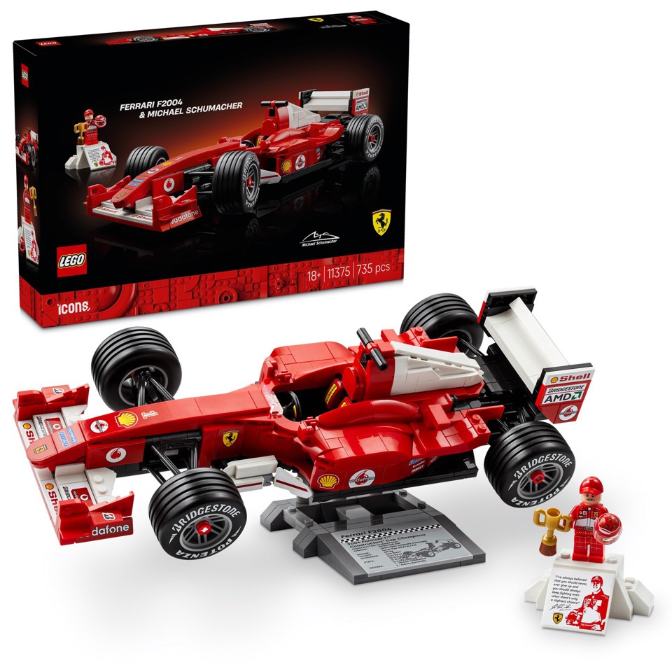LEGO ICONS 11375 Ferrari F2004 e Michael Schumacher, Modello di Auto F1 per Adulti, Regalo per i Fan degli Sport Motoristici