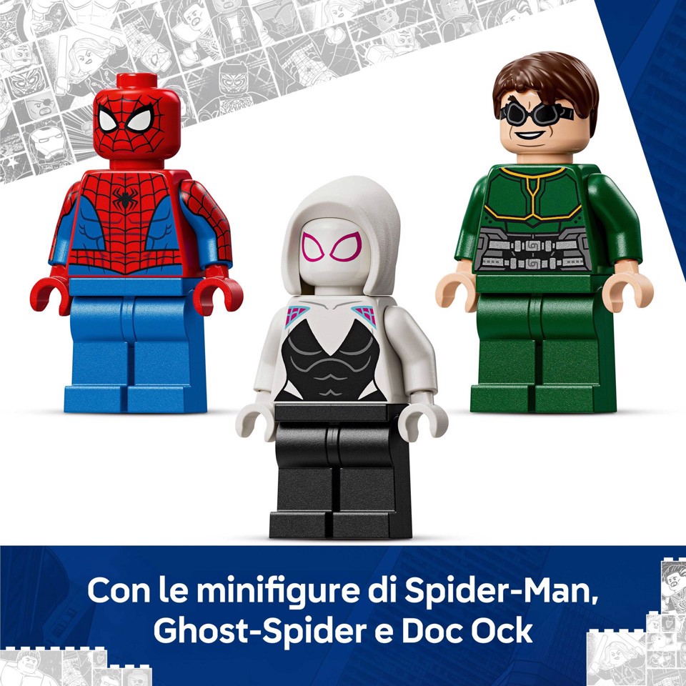 LEGO Marvel | 76338 Battaglia Mech: Spider-Man vs. Doc Ock, Giocattolo da Supereroi, 2 Action Figure, 3 Minifigure, Regalo 6+