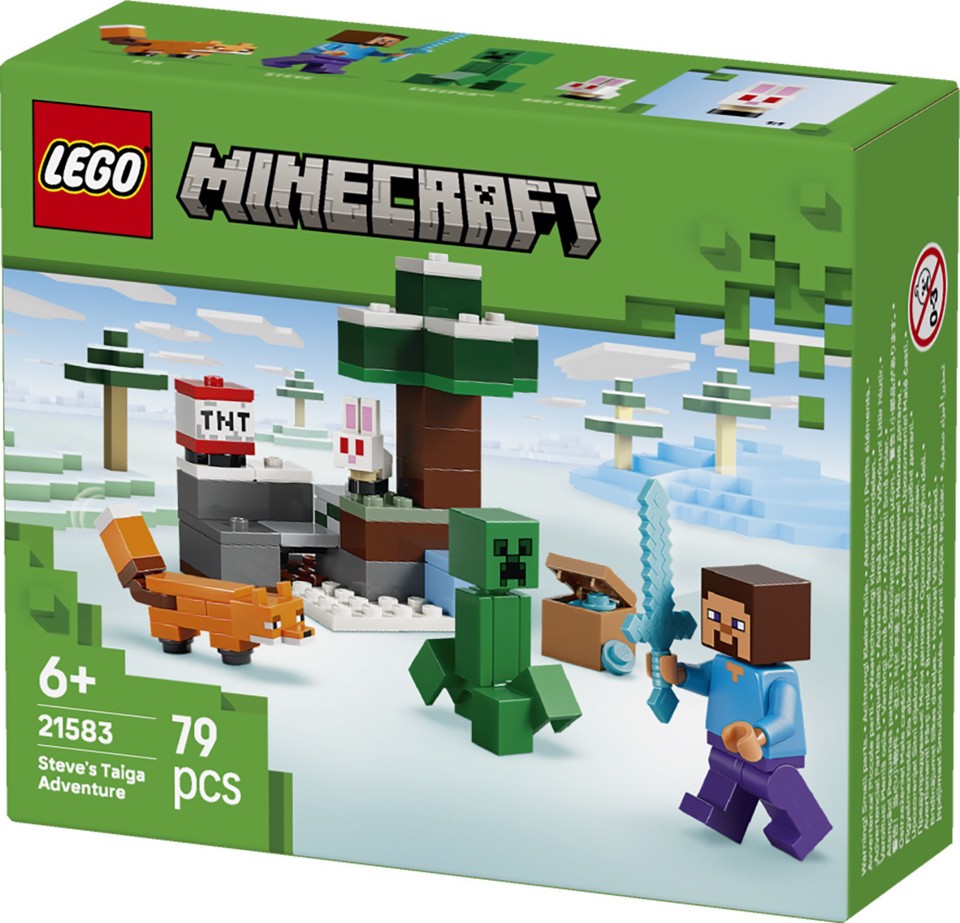 LEGO Minecraft 21583 Avventura di Steve nella Taiga, Giocattolo con Minifigure di Steve e Spada di Diamante, Regalo Gamer 6+