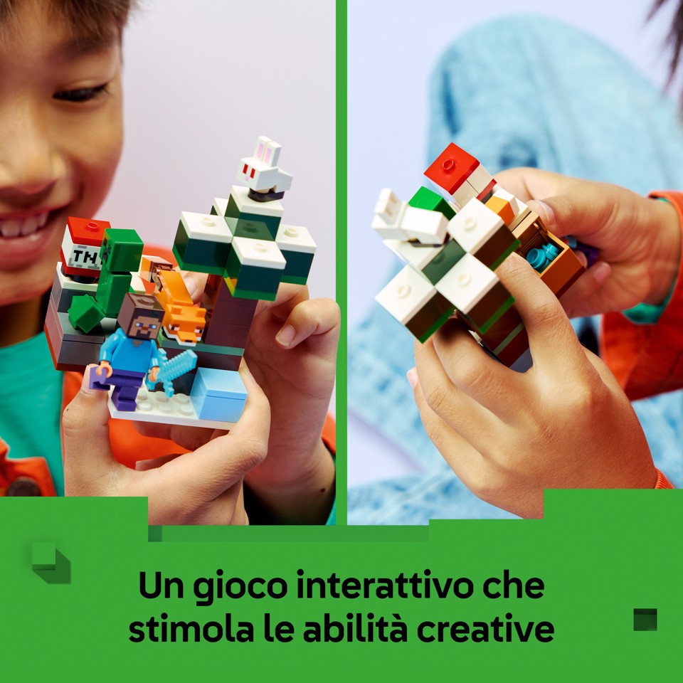 LEGO Minecraft 21583 Avventura di Steve nella Taiga, Giocattolo con Minifigure di Steve e Spada di Diamante, Regalo Gamer 6+