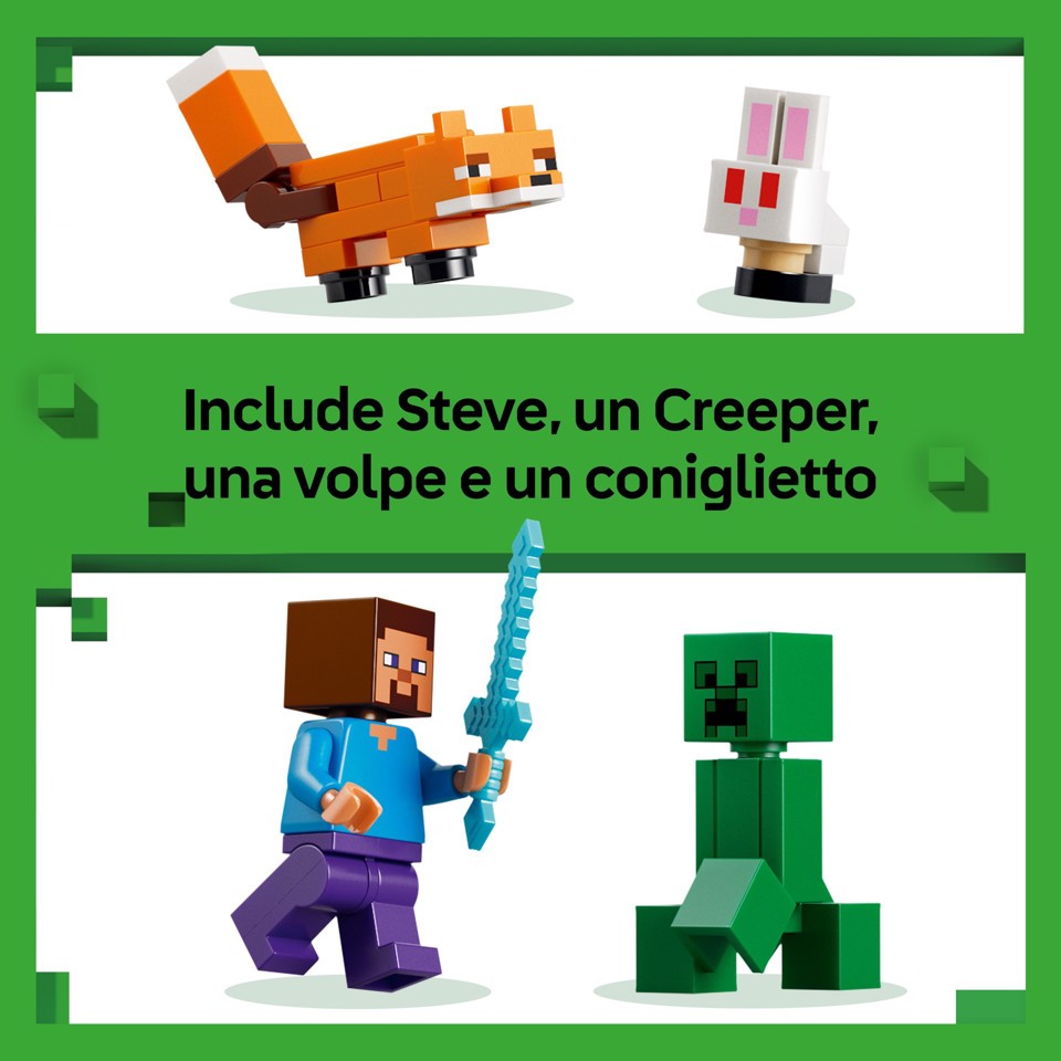 LEGO Minecraft 21583 Avventura di Steve nella Taiga, Giocattolo con Minifigure di Steve e Spada di Diamante, Regalo Gamer 6+