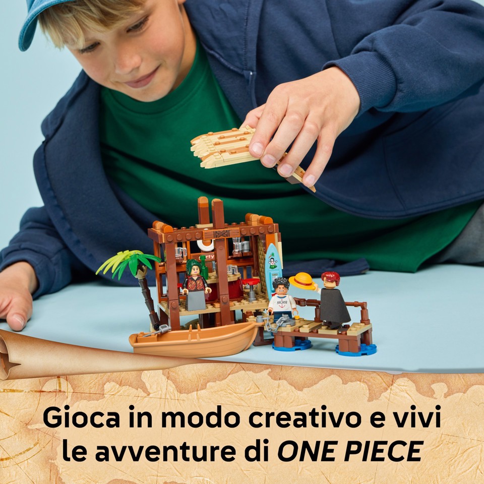 LEGO ONE PIECE 75636 La Capanna del Villaggio Foosha con Barca Giocattolo