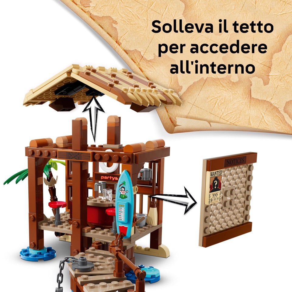 LEGO ONE PIECE 75636 La Capanna del Villaggio Foosha con Barca Giocattolo, Minifigure, Poster Ricercato, Regalo Bambini 8+